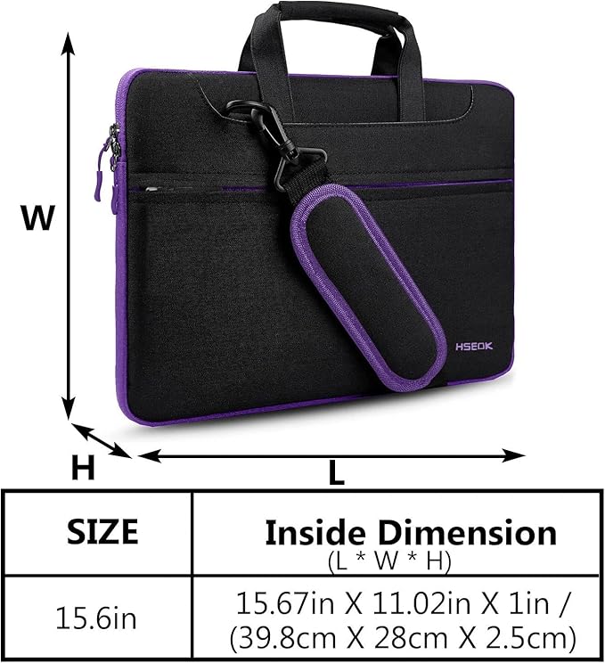 Hseok Laptop Shoulder Bag 15 15.6 16 Inch Briefcase,Compatible MacBook Pro/Neo 16",MacBook Air/Pro 15,XPS 15/16 and most 15.6-16 and Most 15-16 Notebooks,Spill-Resistant Handbag,Black Purple