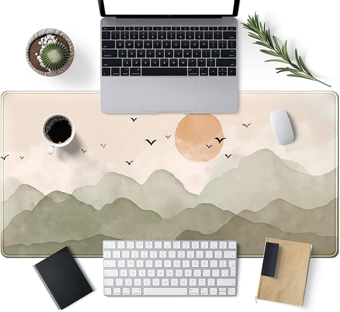 Nature Desk Mat 31.5''X15.7'' Large Mouse Pad Cute Boho Sage Green Beige Desk Pad Minimalist Extended Gaming Mousepad XXL Aesthetic Keyboard Mouse Mat for Computer Laptop Office Decor