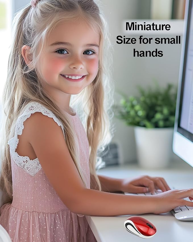 Wireless Mouse Mini Small Silent Cute Pocket Portable Compact Travel USB Tiny Optical Mice 3 Buttons 1000 DPI Cordless Mouse for PC Laptop Computer MacBook Kids Girl Boy Women Small Hands Gift(Red)