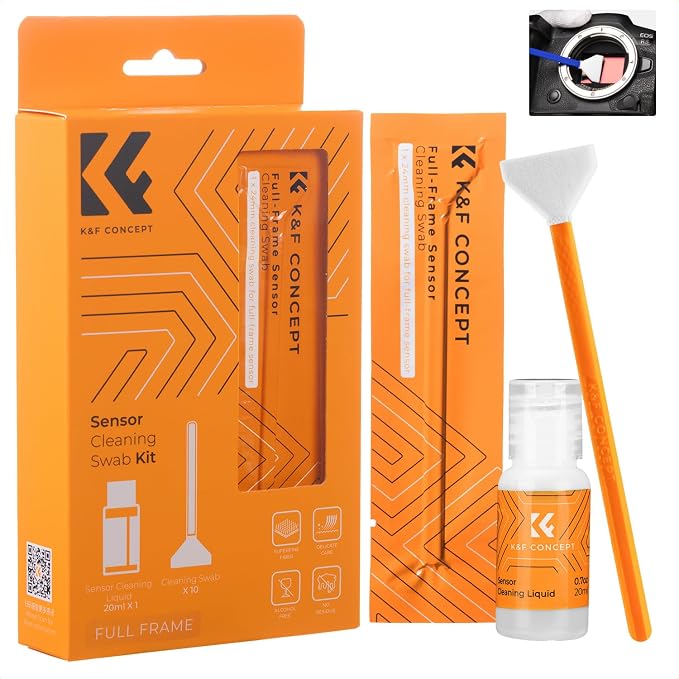 K&F CONCEPT 24mm Full Frame Sensor Cleaning Swab*10 + 20ml Sensor Cleaner, DSLR SLR Digital Camera CMOS and CCD Sensor Cleaning Swab Kits for Nikon Sony Canon Camera Clean by KFCONCEPT