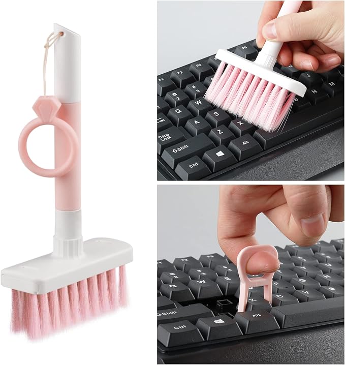 Soft Brush Keyboard Cleaner, Computer Cleaning Tool Kit, 7 in 1 Multipurpose Corner Slit Duster Keycap Puller and Soft Microfiber Brush for Bluetooth Headset Lego Airpods Laptop Camera Lens (Pink) - Image 2
