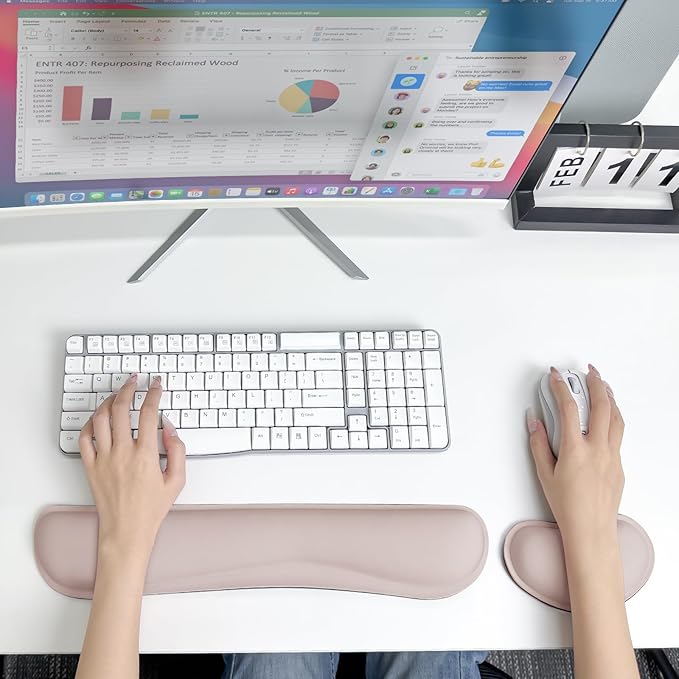 Wrist Rest for Computer Keyboard and Mouse, Ergonomic Design Wrist Support Pad for Keyboard, Soft Memory Foam Desk Pads Support Hand and Arm Easy Typing Pain Relief, 2 Piece Pad, Cream Pink