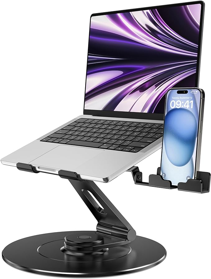 LOXP Adjustable 10-17.3" Laptop Stand for Desk with Larger Base & Phone Holder, Aluminum Desktop Organizer for Laptops, Ergonomic Lectern Stand Fits MacBook, HP, Dell, All Laptops
