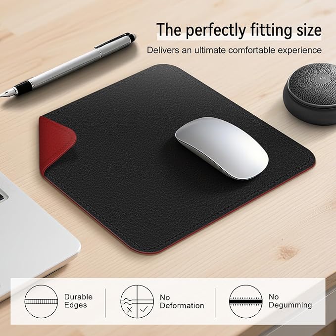Dual Sided Leather Desk Mat - Waterproof Desk Pad - Ideal for Large Mouse Pad and Desk Mats on Top of Desks (Black, 11"*8")