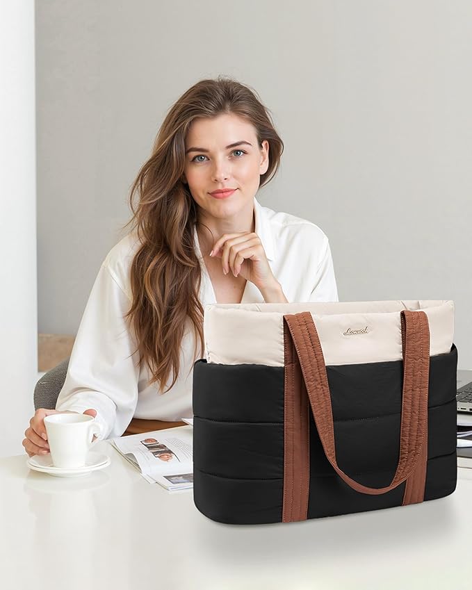 LOVEVOOK Tote Bag for Women, Large Puffer Work Tote Laptop Bag, Lightweight Travel Tote Bag with Zipper Gifts for Women