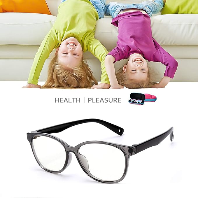 Blue Light Glasses for Kids Girls Boys with Cute Car Case, UV400 Protection, Anti Blue Ray Age3-12