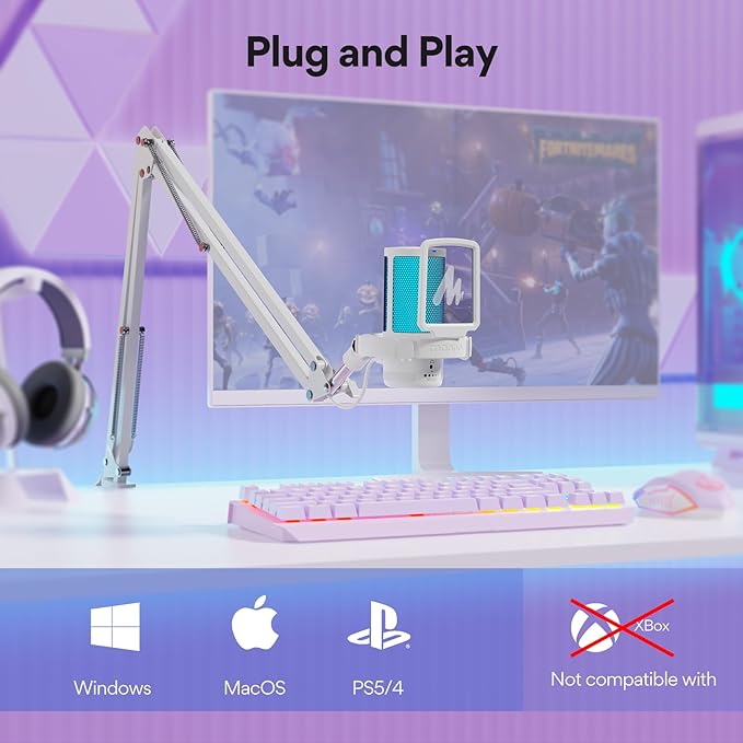 MAONO USB Gaming Microphone with Noise Cancellation, Computer PC Mic with Boom Arm, RGB Light, Mute, Gain, Monitoring Streaming Mic for Podcast, YouTube, Twitch, Discord, PS5/4, GamerWave DGM20S