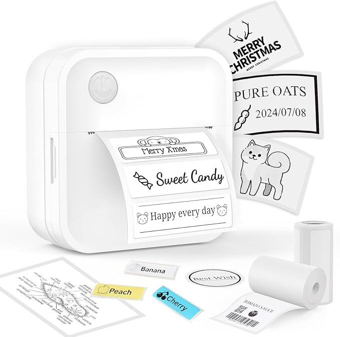Label Maker Machine with Tape - Inkless Mini Bluetooth Label Printer with Multiple Templates, Wide Waterproof Labels, Portable Thermal Sticker Labeler for School Home Office Kitchen Organization