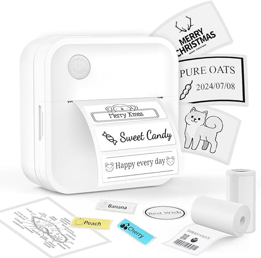Label Maker Machine with Tape - Inkless Mini Bluetooth Label Printer with Multiple Templates, Wide Waterproof Labels, Portable Thermal Sticker Labeler for School Home Office Kitchen Organization
