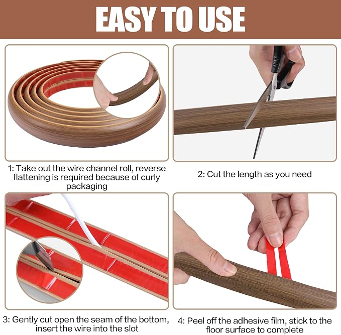 Floor Cord Cover Cable Cavity Self Adhesive Cord Hider Floor 10FT Floor Cable Management Power Cord Protector Floor Electric Cord Covers for Offices, Gym, Exhibitions (Misty Brown Wood, 1.18" x 20') - Image 8