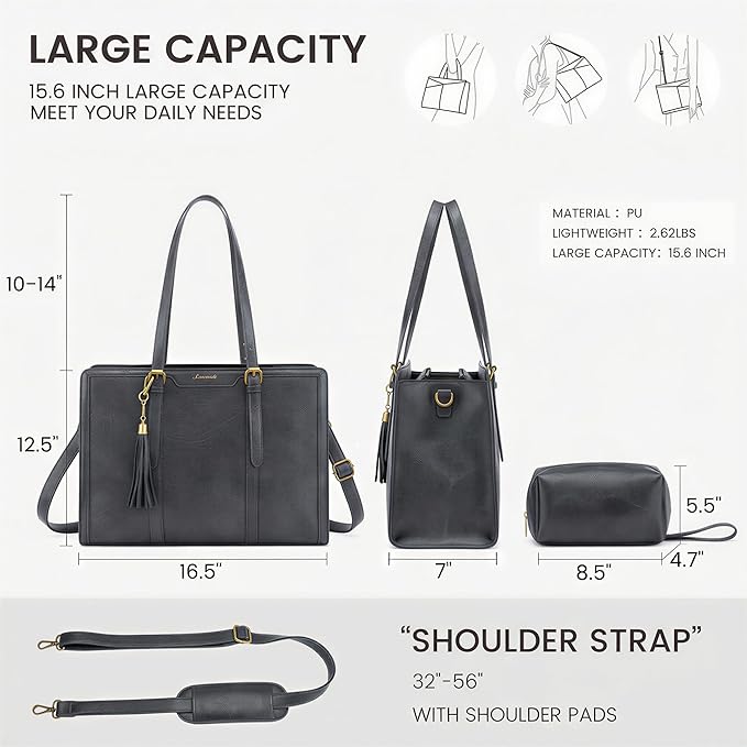 LOVEVOOK Laptop Bag for Women Vintage Leather Work Tote 15.6 inch Large Capacity Computer bag with Clutch Purse for Office, Travel, Casual