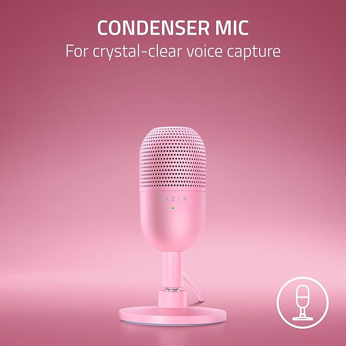 Razer Seiren V3 Mini USB Microphone: Condenser Mic - Supercardioid Pickup Pattern - Tap-to-Mute Sensor with LED Indicator - Shock Absorber - Ultra Compact - PC, Discord, OBS Studio, XSplit - Quartz
