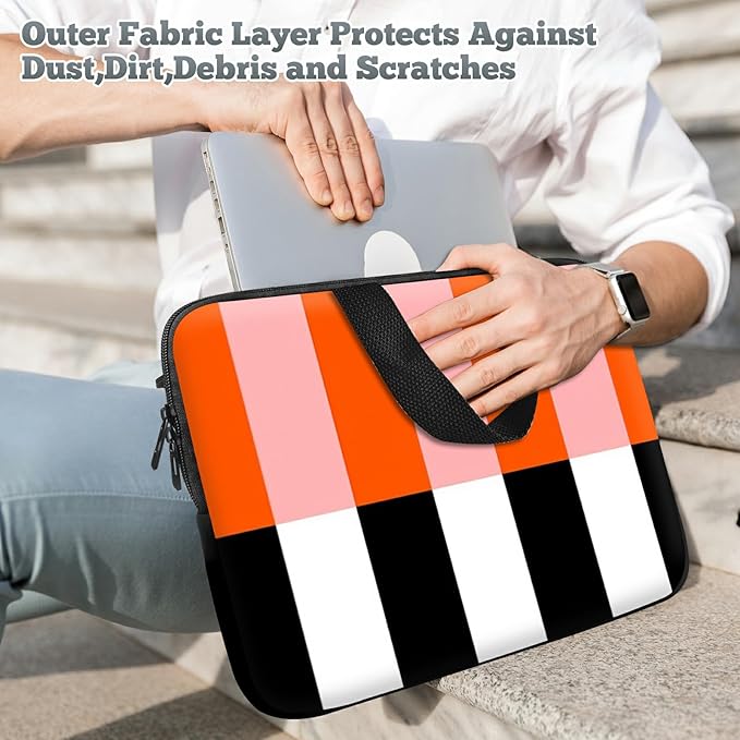 Universal Laptop Sleeve Tablet Case 12 inch, Orange Black White Stripes Slim Carrying Case Handbag Travel Laptop Bag for Surface Pro 9 8 7/Laptop Go 2 3, MacBook Air 11/12