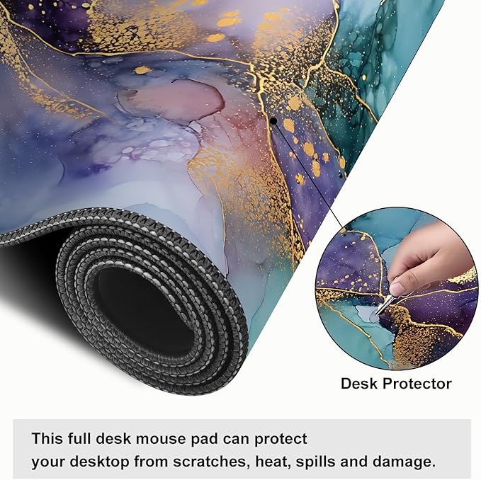 Mouse Pad, Large Anti-Slip with Stitched Edges Desk Mat Desktop Laptop Computer Desk Keyboard Mat,Table Protector Blotter Mat (Purple, 35.4" x 15.7")