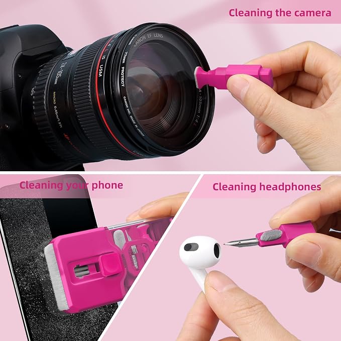 Ordilend Keyboard Cleaner Laptop Cleaning Kit, Car Accessories for Women Interior, Desk Accessories Office Supplies for Women, Patented Camera Cleaning Kits, HotPink - Image 6