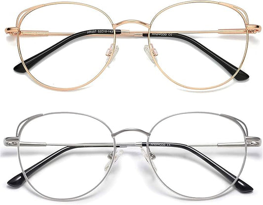 ANDWOOD Blue Light Blocking Glasses Women Cat Eye Computer Eyeglasses Metal Frame Hipster 2 Pack