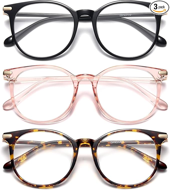 Gaoye Blue Light Blocking Glasses, Retro Round Eyewear Frame Anti Eyestrain Computer Glasses for Women Men (Black+Pink+Tea Leopard)