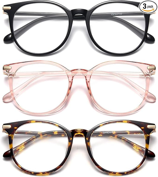 Gaoye Blue Light Blocking Glasses, Retro Round Eyewear Frame Anti Eyestrain Computer Glasses for Women Men (Black+Pink+Tea Leopard)