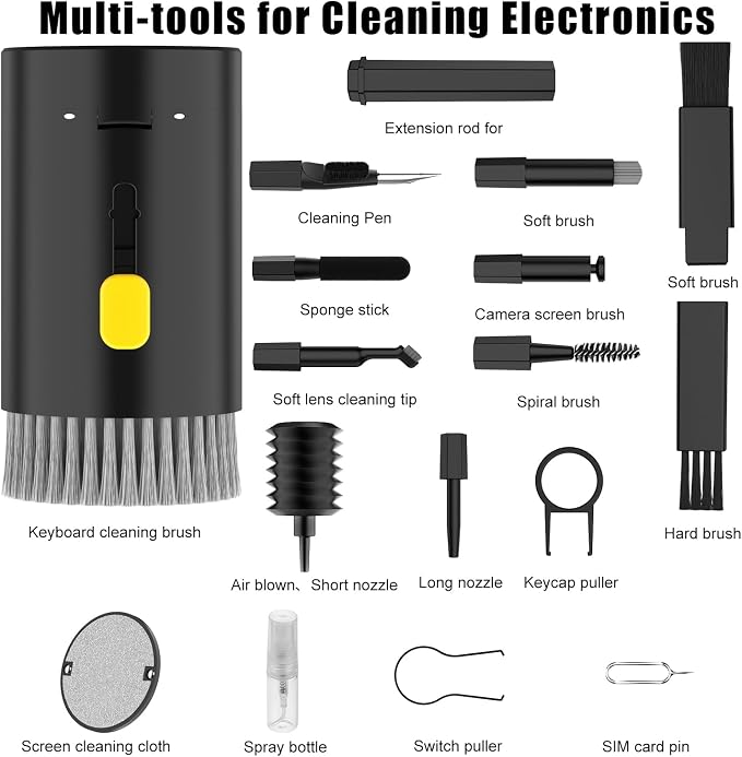 VICHYIE 20 in 1 Multifunctional Cleaner Kit for Electronic Devices, Keyboard Cleaning Brush, Headphones Cleaner Kit for AirPods, Multi-Tool for Cleaning Laptop, Earbuds, Camera, Cellphones (Black) - Image 7