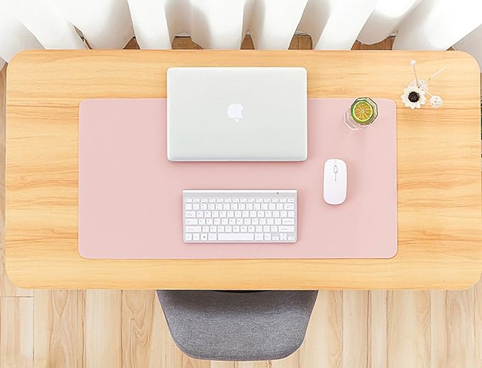 Dual Sided PU Leather Desk Pad, Mouse Pad, Office Desk Mat, Non-Slip Laptop Desk Pad, Waterproof Desk Writing Pad for Office and Home (23.6" x 11.8", Pink+Light Blue)