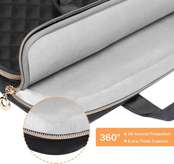 MOSISO 360 Protective Laptop Case 13.3 inch, 13-13.3 inch Laptop Sleeve Compatible with MacBook Air/Pro 13/Pro 14,HP Dell ASUS Lenovo, Square Quilted Bag Cover with 2 Pockets&Handle&Belt, Black
