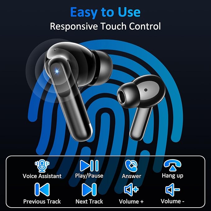 Wireless Earbuds Bluetooth 5.4, 6 Mic ENC Noise Cancelling Clear Call, in Ear Buds Deep Bass HiFi Stereo Sound, Big Dual LED Display 48H Playtime Earphones IPX7 Waterproof Headphones Android iOS Black