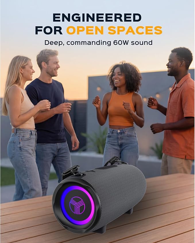 TREBLAB Loud Portable Wireless Bluetooth Speaker, 60W Deep Bass, IPX7 Waterproof Outdoor Speaker, 20H Rechargeable Battery, Built-in Powerbank, TWS Stereo Pairing, Mic, USB-C, Carrying Strap - HD-Max