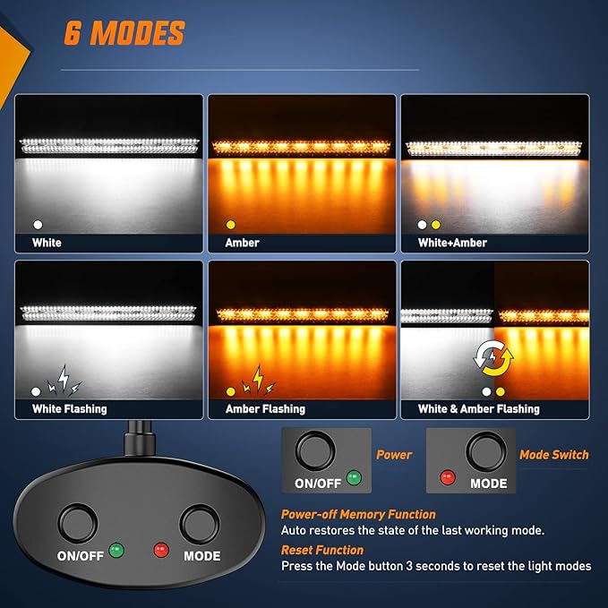 Nilight 26Inch 540W LED Light Bar Spot Flood Amber White Strobe 6 Modes with Memory Function Off-Road Truck Car ATV SUV Cabin Boat with 16AWG Wiring Harness Kit-1 Lead