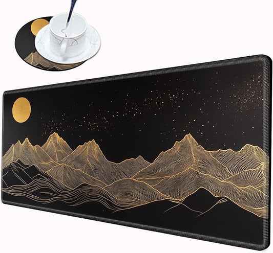 Gaming Mouse Pad 24x12 Desk Mat Gold Mountain Mousepad XL Desk Pad Long Computer Mat Large Mouse Pads for Wireless Mouse Office Work Women