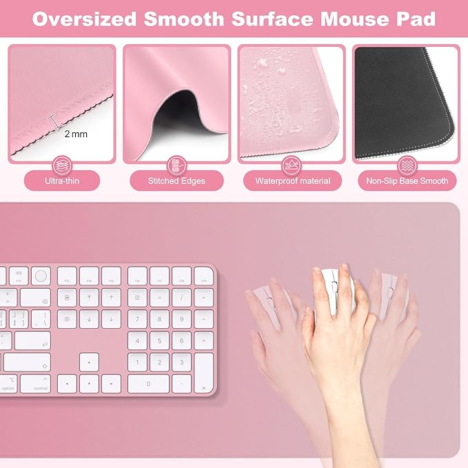 4-in-1 Large Gaming Mouse Pad, Keyboard Wrist Rest Pad & Wrist Support Mousepad Set, Extended Desk Pad Waterproof Desk Mat for Home Office Decor Study Game 35.4×15.7 Inches I Gradient Pink Blush