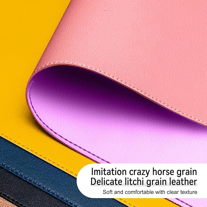 Dual Sided Leather Desk Mat - Waterproof Desk Pad - Ideal for Large Mouse Pad and Desk Mats on Top of Desks (Pink, 25"*13")