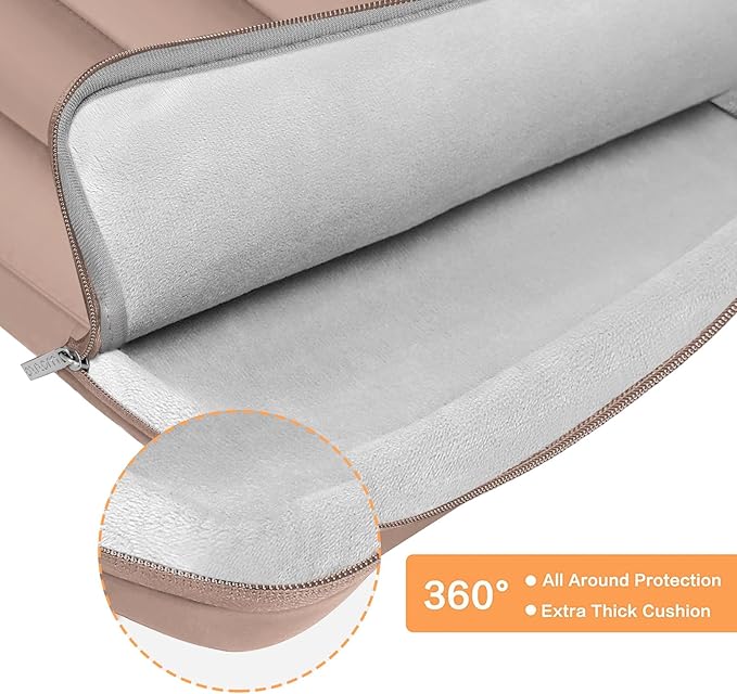 MOSISO 360 Protective 13-14 inch Laptop Case, 13.3 inch Puffy Laptop Sleeve Compatible with MacBook Air 13 13.6 M3 M2 M1/Pro 13/14, HP, Dell, ASUS, Lenovo,Polyester Horizontal Side Open Bag, Brown