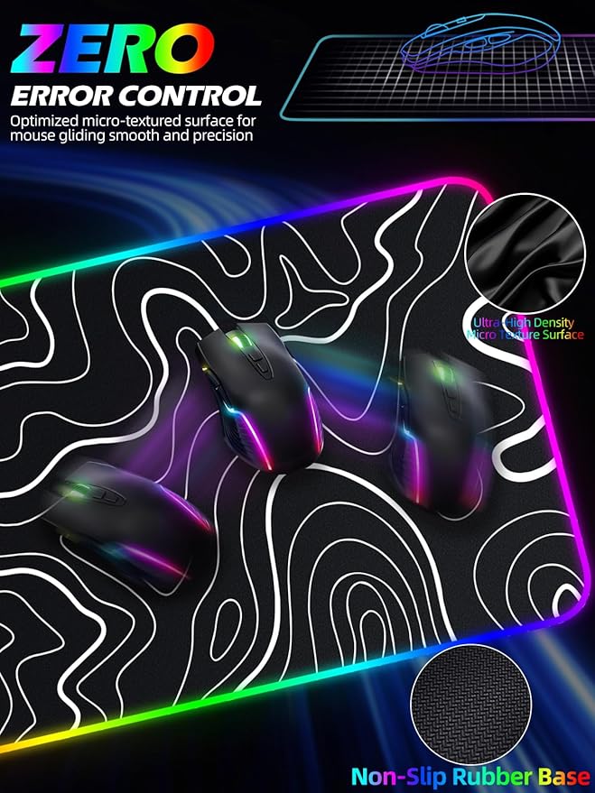 XXL Mouse Pad with Foldable Phone Holder - Black, RGB Desk Mat with 15W Fast Charging, LED Gaming Mousepad with 11 Light Colors, Waterproof Non-Slip Pad (Stand-XXL RGB Topographic)