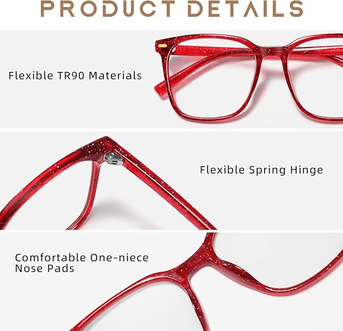 Oversized Square Blue Light Blocking Glasses for Women Men, Anti-Fatigue Computer Monitor Glasses Reduce Eye Strain