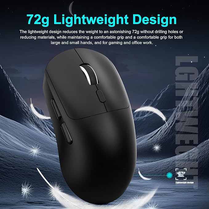 GOWENIC Wireless Gaming Mouse, 6400 DPI 3-Mode Gaming Mouse, 2.4G Wired 6 Keys Ergonomic Design for Desktop Laptop (T30 Black)
