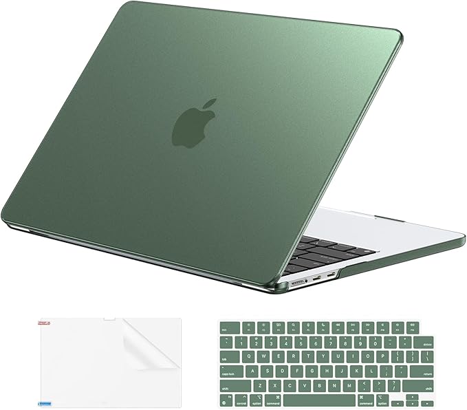 EooCoo Case Compatible with MacBook Air 13 inch M5 2026-2022 Release M4 M3 M2 A3449 A3240 A3113 A2681, Hard Shell&Keyboard Skin Cover&Screen Protector for Mac Air 13.6 inch, Matte Turquoise Green