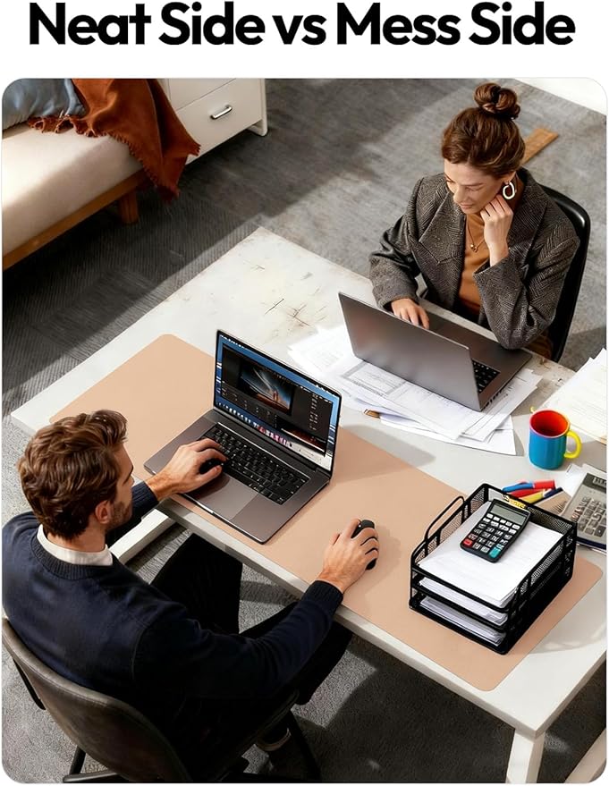 YSAGi Leather Desk Protector, Office Mat, Large Mouse Mat, Non-Slip PU Leather Blotter, Laptop Desk Mat, Waterproof Writing Pad for Office and Home (Latte, 47" x 17")