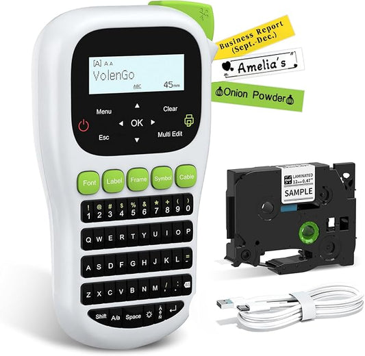 H1100 Label Maker Machine with Tapes 12mm Laminated, Backlit Handheld Label Maker Waterproof-Labels, QWERTY Keyboard & Multi Fonts, Portable Inkless Label Printer for Home Office Organization