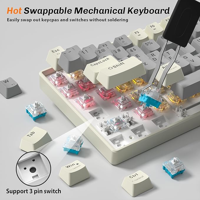 Wireless Mechanical Keyboard, 100-Key 96% Layout Gaming Keyboard with Wrist Rest, Hot-Swappable Silent Linear Switches, Tri-Mode BT/2.4G/USB-C, LED Backlit, 3000mAh Battery for Windows and Mac