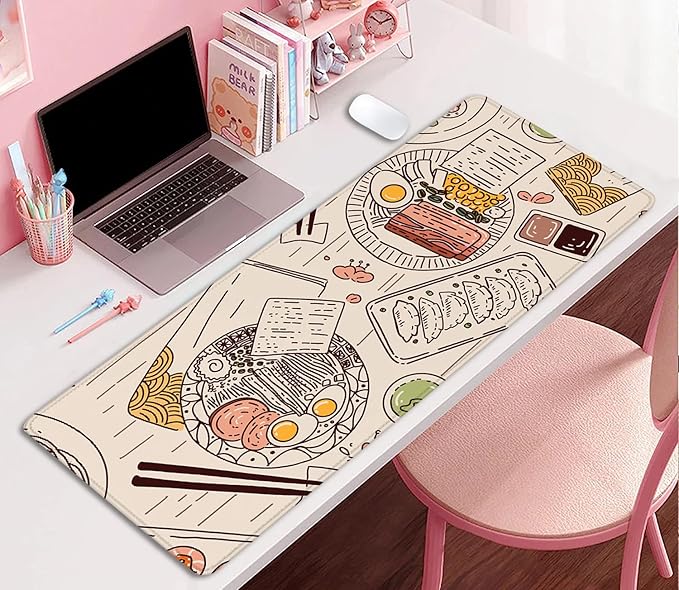 Japanese Ramen Sushi Food Desktop Mouse Pad Desk Pad,Mouse Mat for Desk Mat with Keyboard and Mouse,Gaming Mouse Pads Mousepad for Office Home Work(27.5X11.8 in)