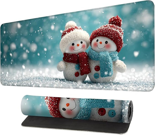 Mouse Pad, Large Anti-Slip with Stitched Edges Desk Mat Desktop Laptop Computer Desk Keyboard Mat,Table Protector Blotter Mat (Two Snowman, 35.4" x 15.7")