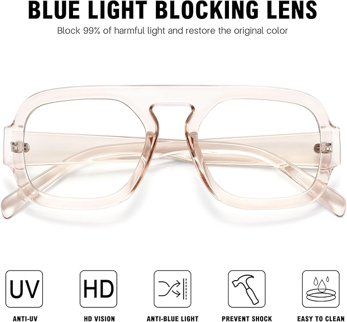 MEETSUN Oversized Retro Square Aviator Computer Blue Light Blocking Glasses for Women Men Fashion Fake Eyeglasses
