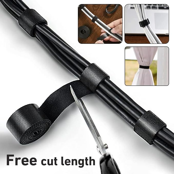 100ft x1/2 in Hook and Loop Roll, Hitotsu Reusable Fastening Tape Cable Ties, Self-Gripping Multi-Purpose Wrap Fasteners for Cord Manage,Home, Office, Electrical Cords, Data Center, Black - Image 4