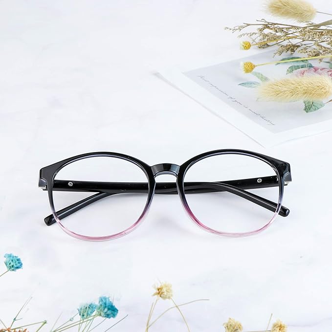 LifeArt Round Blue Light Blocking Glasses, Computer Glasses, Gaming Glasses, TV Glasses for Women Men (Black Purple, 4.50 Magnification)