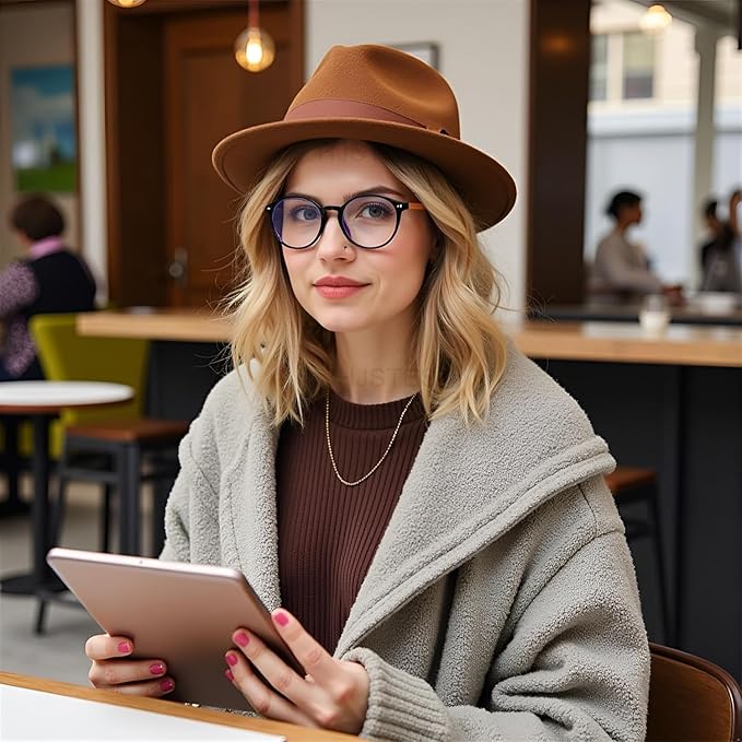 HJSTES Vintage Blue Light Glasses for Women Men Round Bluelight Blocking Glasses Thick TR90 Frame Eyeglasses
