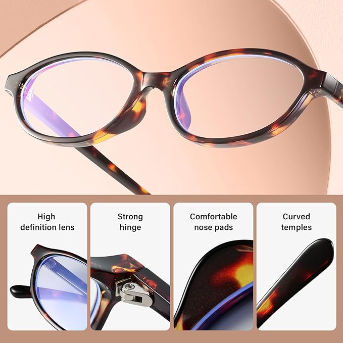 KUGUAOK Retro Oval Blue Light Blocking Glasses for Women 90s Small Cat Eye Eyeglasses Frame TV Bluelight Glasses
