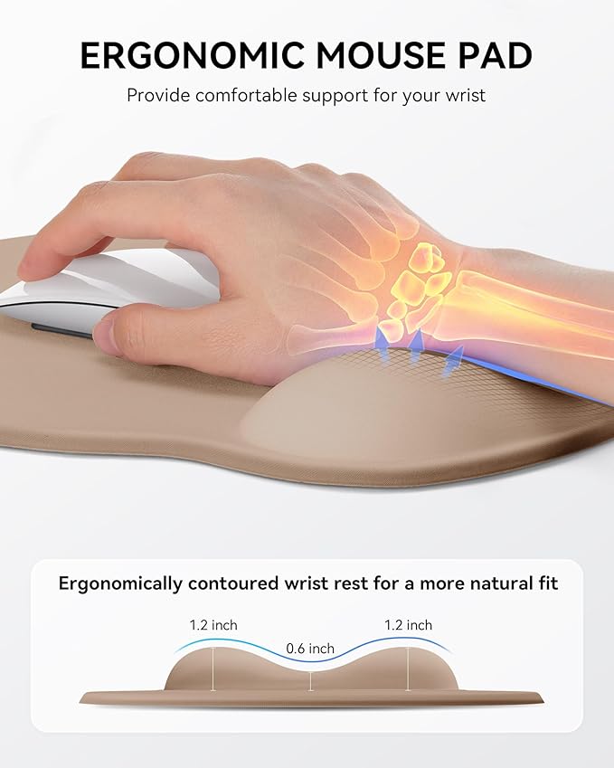 Mouse Pad with Wrist Rest, Ergonomic Mouse Pads for Desk, Office Non-Slip Mousepad with Gel Wrist Support(Coffee Brown, 10.6''L x 9''W)