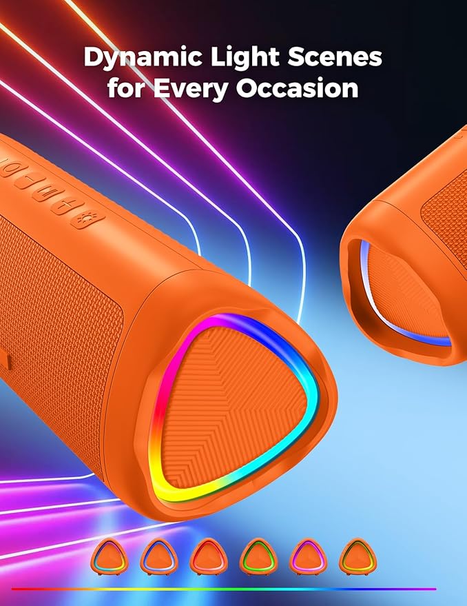 Bluetooth Speaker with HD Sound, Portable Wireless, IPX5 Waterproof, Up to 20H Playtime, TWS Pairing, BT5.3, for Home/Party/Outdoor/Beach, Electronic Gadgets, Birthday Gift (Orange)