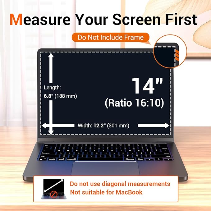 Removable Laptop Privacy Screen 14 Inch 16:10 Anti Glare Blue Light, Laptop Screen Protector 14 Privacy Shield Compatible with Dell Lenovo Thinkpad Hp Elitebook Asus Acer Thinkpad