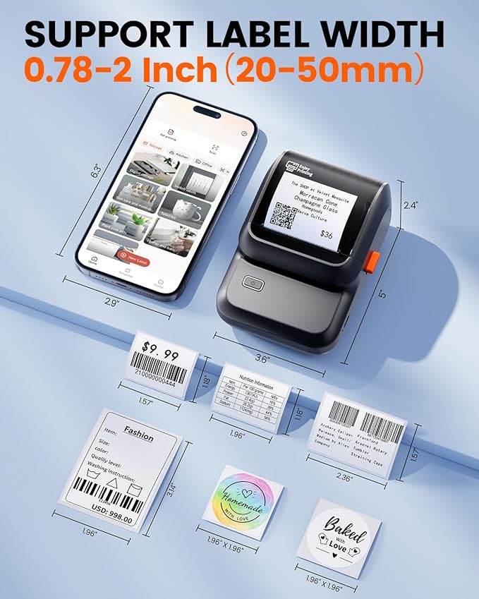 Label Maker with 3 Tapes, M100 Address Barcode Label Printer, Versatile App with 4000 Icons and 300 Templates, Bluetooth Thermal Label Printer for Small Business, Office, Home, School, Black